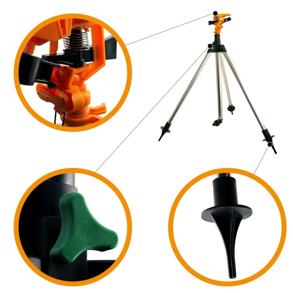 Aspersor pulsatoriu, plastic, cu trepied telescopic, 550-930 mm