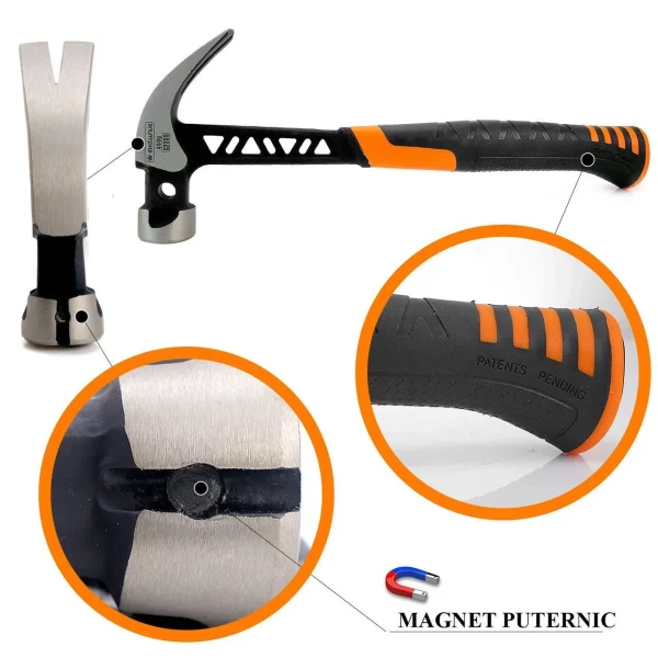 Ciocan dulgher profesional, cap rotund, suport magnetic pentru cui, 450g, Richmann Exclusive