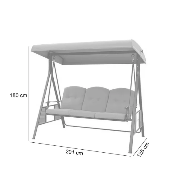 Balansoar gradina, 3 locuri, gri, 201x125x180 cm, Dubai