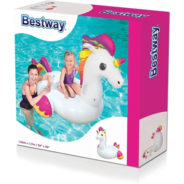 Saltea de apa gonflabila pentru copii, model unicorn, 150x117 cm, Bestway Maxi Fantasy 
