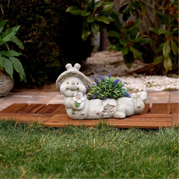 Decoratiune gradina, ceramica, omida cu ghiveci, 47x23x28 cm