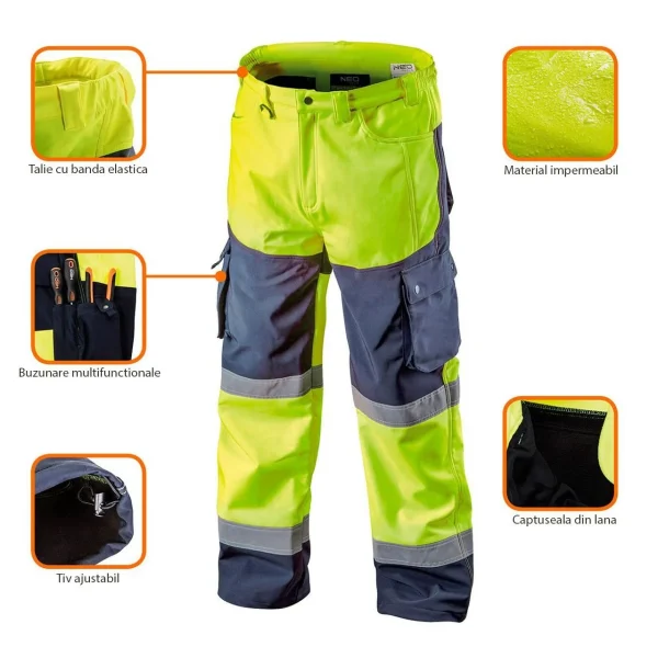 Pantaloni de lucru, reflectorizanti, impermeabili, galben, model Visibility, marimea L/52, NEO