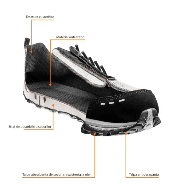 Pantofi de lucru fara elemente metalice, O1, SRA, marimea 43, NEO