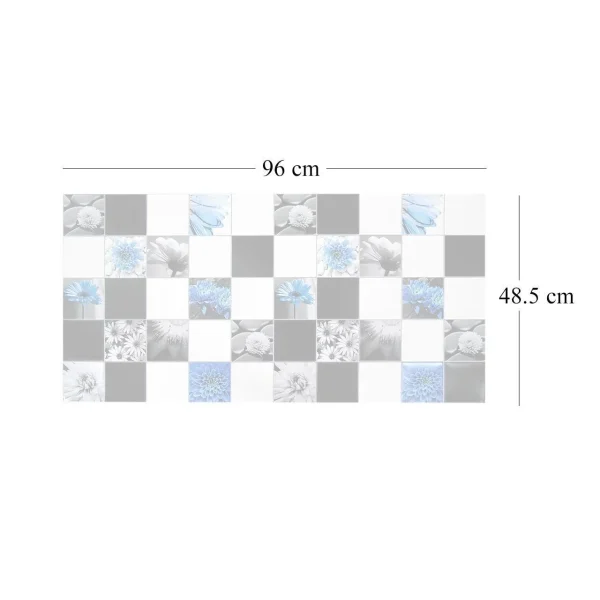 Panou decorativ, PVC, model floral, alb, negru si albastru, 96x48.5 cm