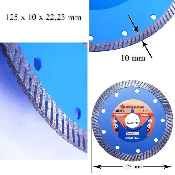 Disc diamantat turbo, beton, taiere umeda si uscata, 125 mm/22.23 mm, Richmann