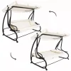 Balansoar gradina, Springos, 3 locuri, cu plasa insecte, crem, 220x120x160 cm, functie pat, max 280 kg