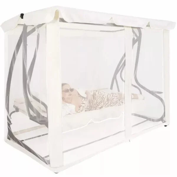 Balansoar gradina, Springos, 3 locuri, cu plasa insecte, crem, 220x120x160 cm, functie pat, max 280 kg