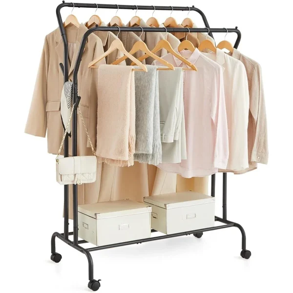 Suport mobil cu roti pentru haine, Artool, cu raft incaltaminte, otel, negru, max 100 kg, 103.5x52.5x155 cm