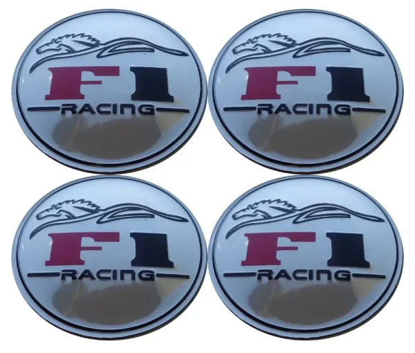 Set 4 buc. ornament central janta, model "F1 Chrome", diametru 5cm