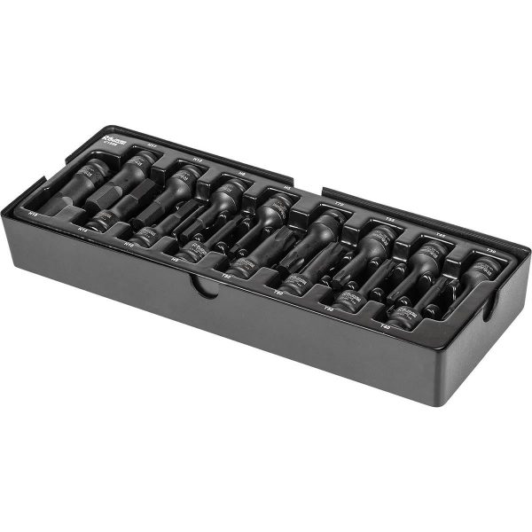 Set capete tubulare de impact TORX si IMBUS, sertar TIP A (385x150 mm) pentru dulap mobil, T30-T80, H5-H19, 1/2", 16 buc, RICHMANN EXCLUSIVE