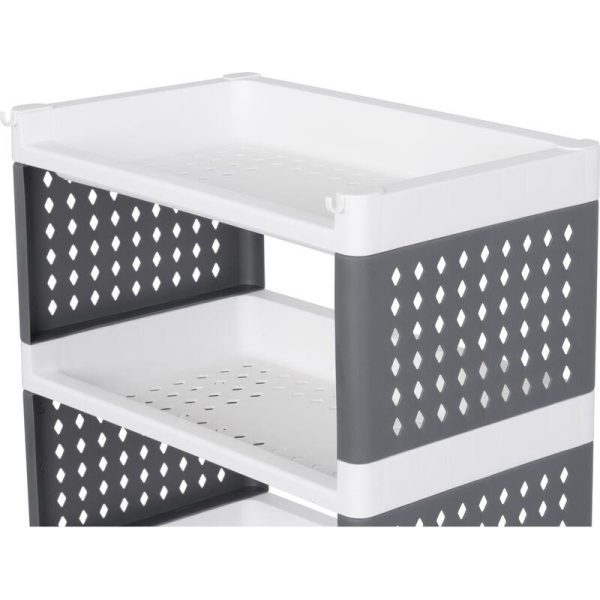 Comoda/raft plastic, MagicHome, pe roti, 4 polite, gri si alb, max 25 kg, 49x29x75.5 cm