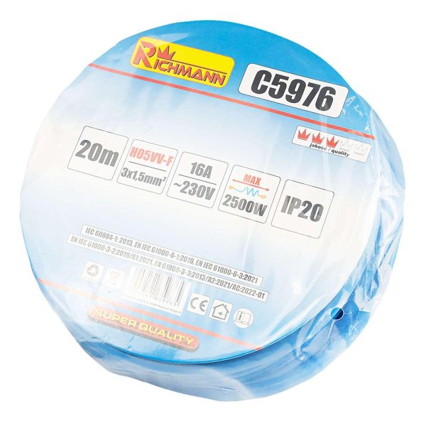Cordon/prelungitor cu fisa si cupla, 3x1.5 mm, IP20, 20 m, Richmann