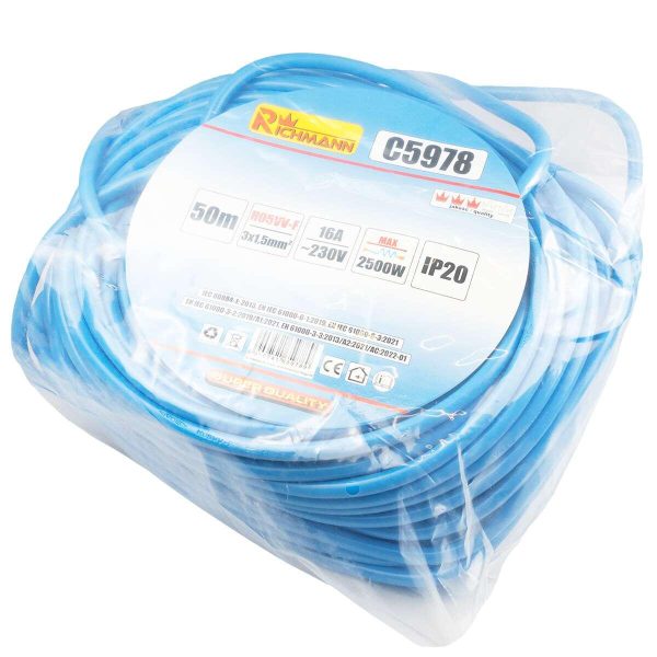 Cordon/prelungitor cu fisa si cupla, 3x1.5 mm, IP20, 50 m, Richmann