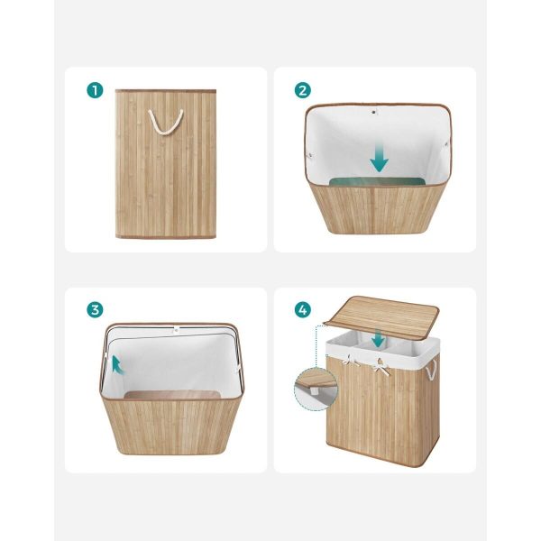 Cos rufe, 3 compartimente, bambus, natur, 150 L, 60x40x61.5 cm, Artool