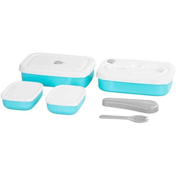 Cutie, caserola alimente, plastic, etansa, albastru, 2 compartimente, cu lingura/furculita, 1 L, 20.8x13.5x12.4 cm, MagicHome