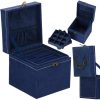 Cutie pentru bijuterii, catifea, albastru, 12x12x12 cm, Springos