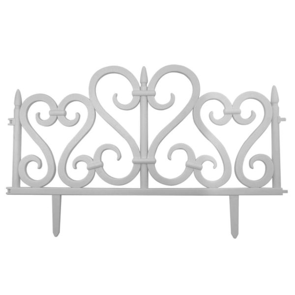 Gard de gradina decorativ, plastic alb, set 4 buc, 59.5x37 cm