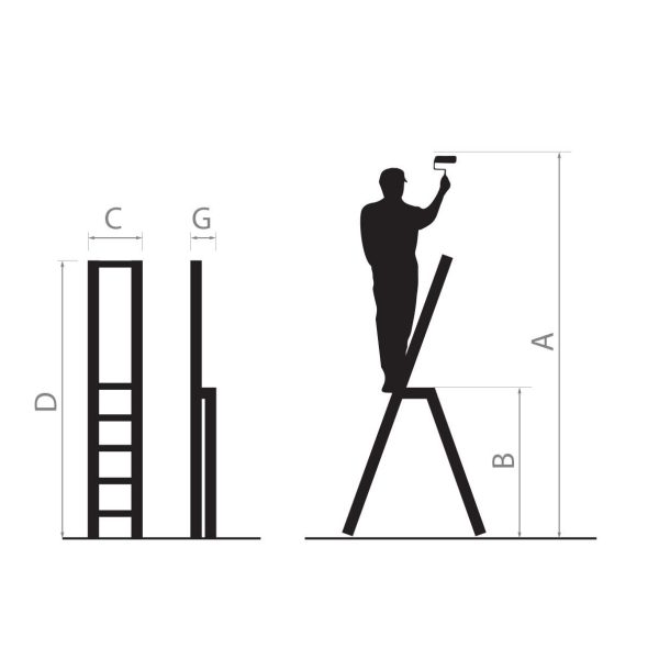 Scara aluminiu, 3 trepte, platforma, max 125 kg, 1.45 m, Drabest
