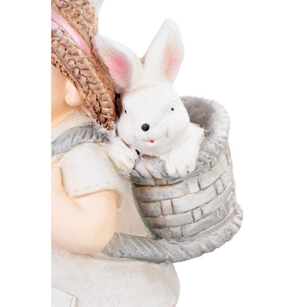 Decoratiune gradina, MagicHome, ceramica, baiat cu iepuras, 23.5x18x48 cm