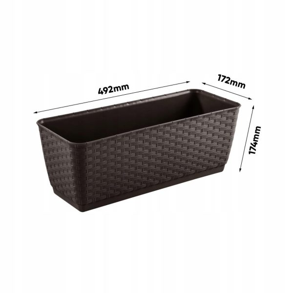 Jardiniera decorativa, Prosperplast, imitatie ratan, maro, 49.2x17.2x17.4 cm, Old