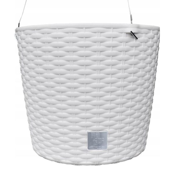 Ghiveci decorativ cu lant, Prosperplast, Rato Round, rotund, alb, 25.6x21.9 cm