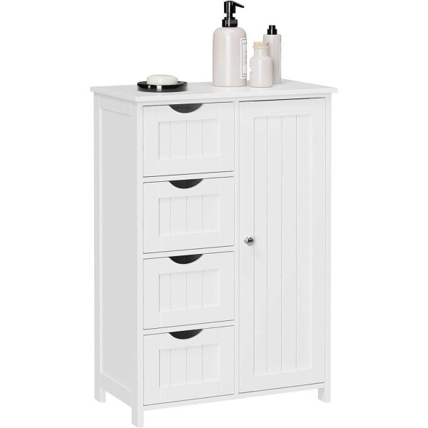 Dulap baie, Artool, MDF, 2 rafturi, 4 sertare, 1 usa, alb, 55x30x82 cm