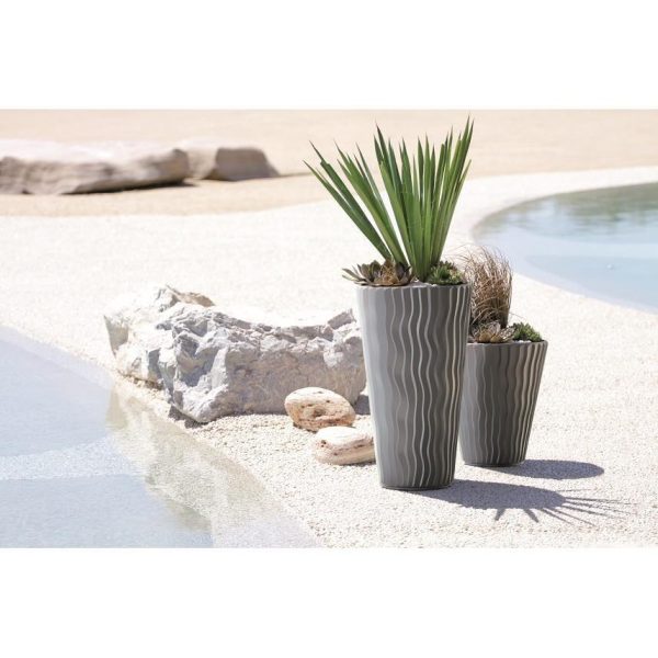 Set 2 ghivece de flori, Sandy Slim, rotunde, inalte, 29.7x53.1 cm, gri, Prosperplast