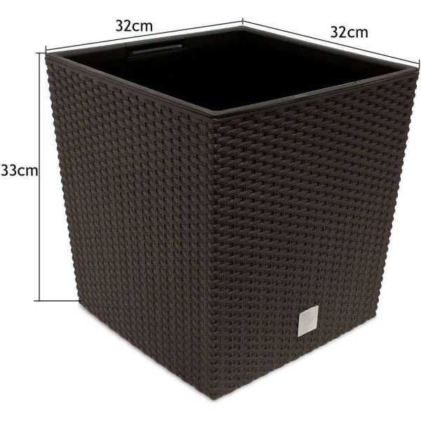 Ghiveci de flori patrat, RATO Iow, 32x32x32.5 cm, 32 L, imitatie ratan, maro, Prosperplast