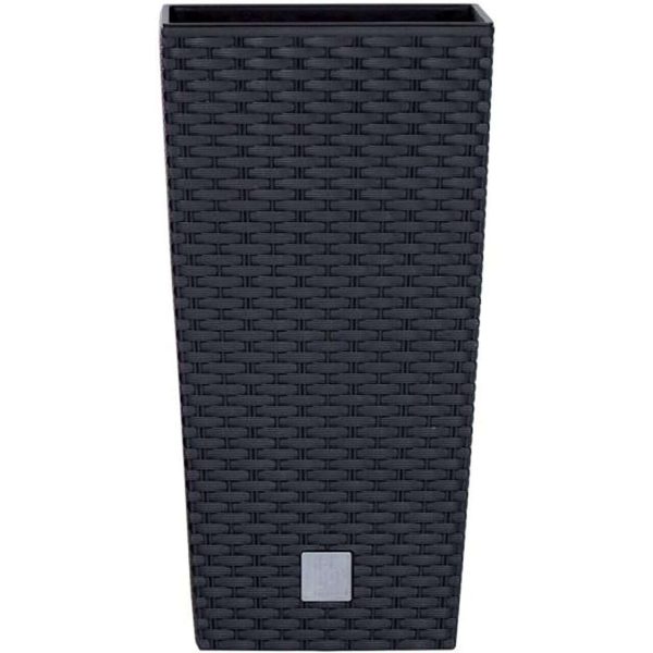 Ghiveci de flori patrat, RATO square, 22.5x22.5x42.1 cm, 8/16.3 L, imitatie ratan, negru, Prosperplast