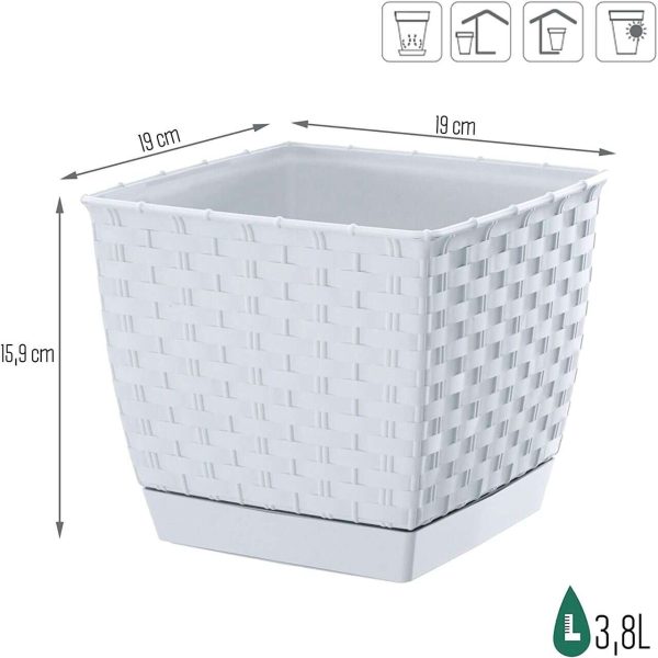 Ghiveci de flori patrat, RATOLLA, 19 x 19 cm, 3.8 L, alb, Prosperplast