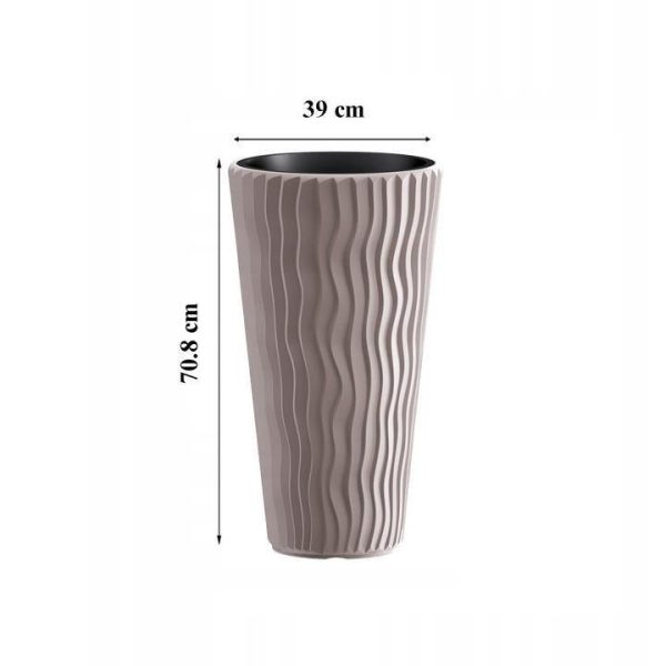 Ghiveci decorativ de flori, rotund, inalt, cafeniu, 18/45 L, 39x70.8 cm, Sandy Slim 