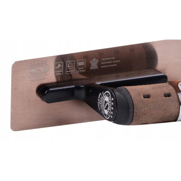 Gletiera inox, venetiana, trapezoidala, 24x11x9 cm x 0.65 mm, maner piele Alcantara, Olejnik