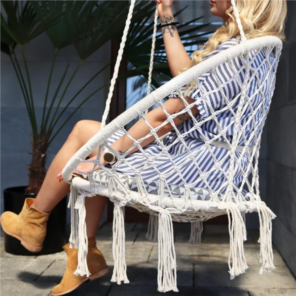 Hamac brazilian, tip scaun, Springos, crem, max 150kg, 79x80x120 cm