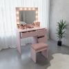 Masa de toaleta/machiaj, Irina, roz, cu oglinda si LED-uri, 94x43x141 cm