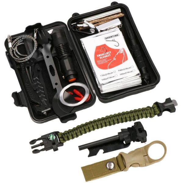 Kit turistic, supravietuire, multifunctional, cu trusa, set 21 piese, 20x11x5 cm, Springos