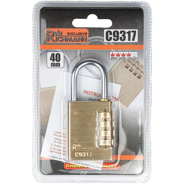 Lacat cu cifru, auriu, 40 mm, Richmann Exclusive