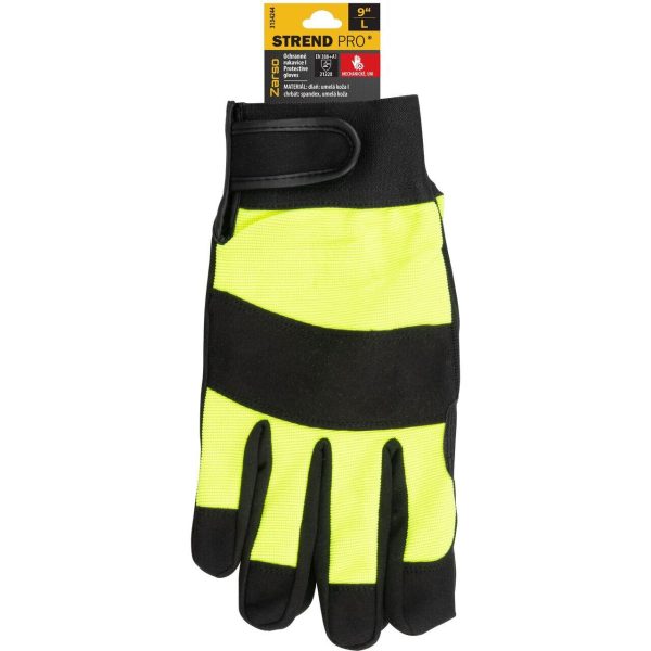 Manusi piele sintetica, spandex, intarite, negru si galben, marimea 10/XL, Strend Pro Zarso