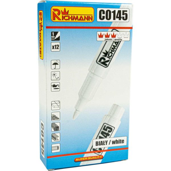 Marker permanent, 1 mm, alb, subtire, Richmann