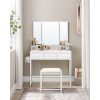 Masa de toaleta/machiaj, Artool, alba, cu 3 oglinzi, taburet, 3 sertare, 90x40x141 cm