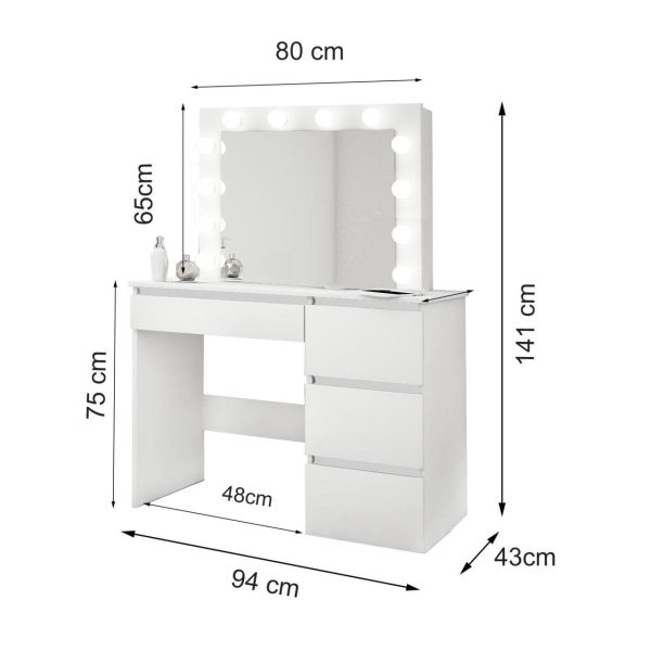 Masa de toaleta/machiaj, stejar, cu oglinda si LED-uri, Irina, 94x43x141 cm