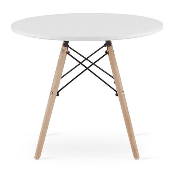 Masa stil scandinav, Artool, rotund, MDF si lemn, alb, 60x50 cm