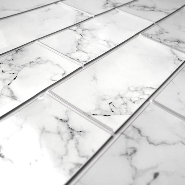 Panou decorativ, PVC, model marmura 3D, alb si negru, 96x48.5 cm