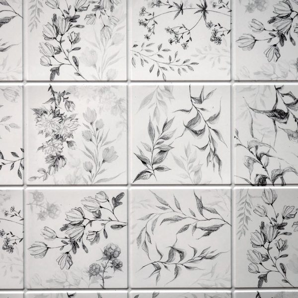 Panou decorativ, PVC, model flori de camp, gri, 96x48.5 cm