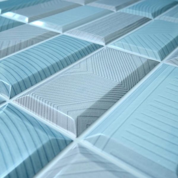 Panou decorativ, PVC, model caramida 3D, albastru, 96x48.5 cm