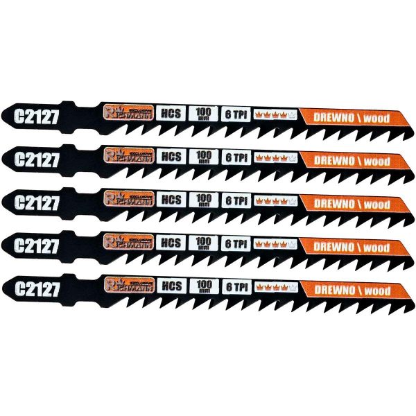 Panza, lama, fierastrau pendular, pentru lemn, HCS, prindere tip T, 6 TPI, taiere rapida, set 5 buc, 100 mm, Richmann Exclusive