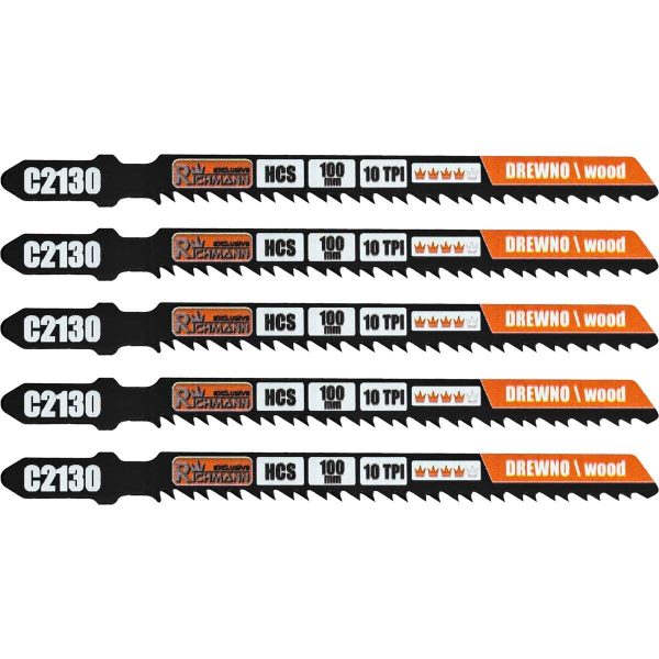 Panza, lama, fierastrau pendular, pentru lemn, HCS, prindere tip T, dinti orientati invers, 10 TPI, set 5 buc, 100 mm, Richmann Exclusive