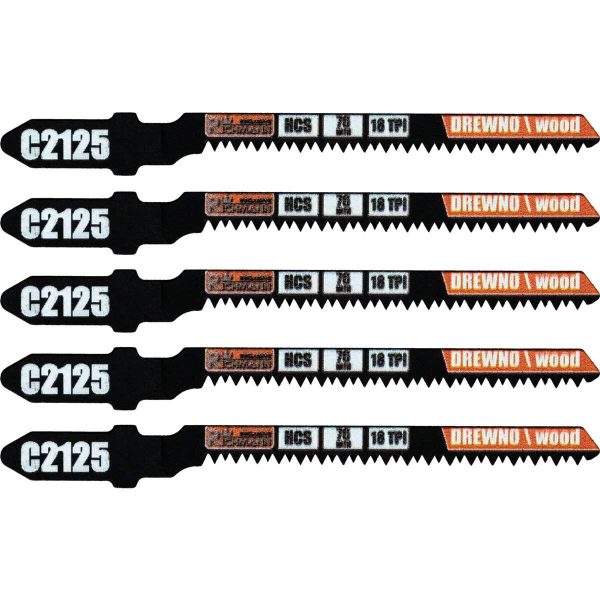 Panza, lama, fierastrau pendular, pentru lemn, HCS, prindere tip T, taiere curbata, 18 TPI, set 5 buc, 76 mm, Richmann Exclusive