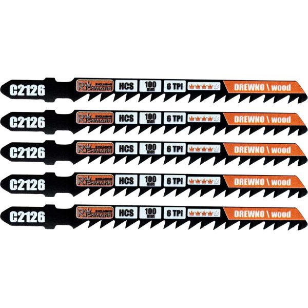 Panza, lama, fierastrau pendular, pentru lemn, HCS, prindere tip T, taiere precisa, 6 TPI, set 5 buc, 100 mm, Richmann Exclusive