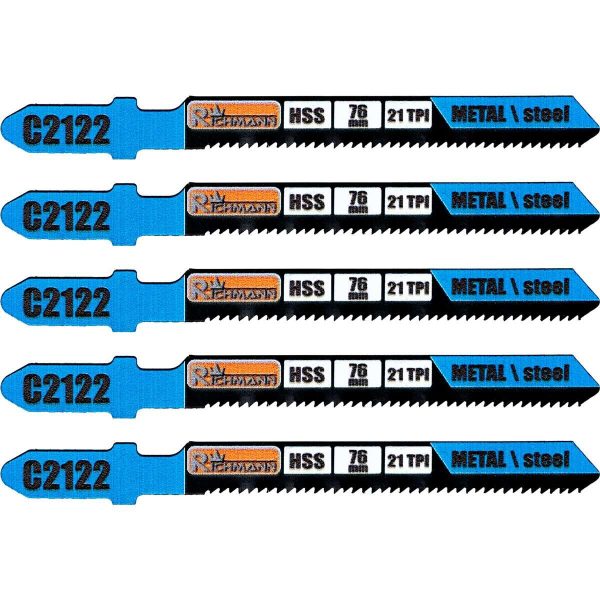 Panza, lama, fierastrau pendular, pentru metal, HSS, prindere tip T, taiere curbata, 21 TPI, set 5 buc, 76 mm, Richmann