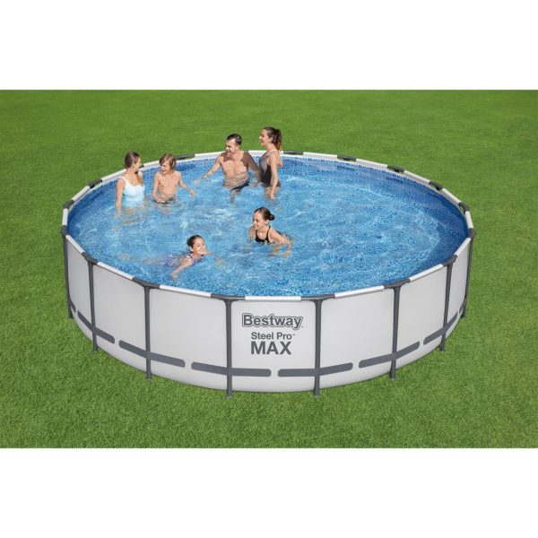 Piscina structura metalica, rotunda, cu filtru, pompa, scara, prelata acoperire, gri, 549x122 cm, Bestway Steel Pro